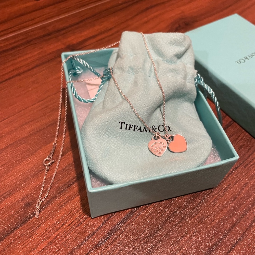 Tiffany & Co. Silver and Pink Double Heart Necklace
